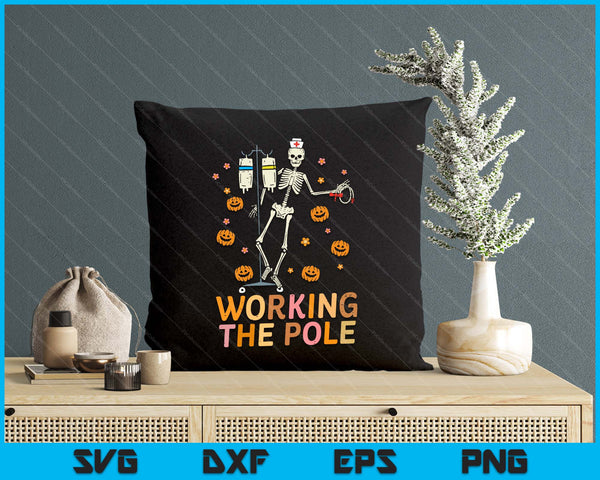 Halloween Nurse Working The Pole Skeleton Scrub SVG PNG Digital Printable Files