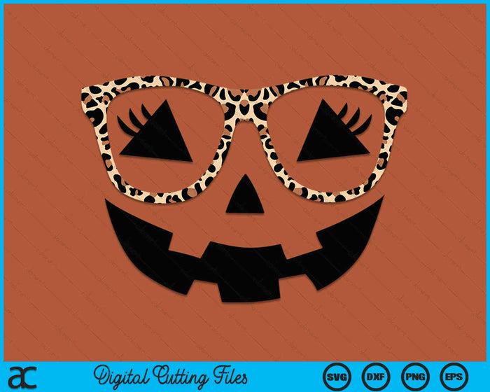 Halloween pompoen gezicht wimpers Leopard bril SVG PNG digitale snijbestanden