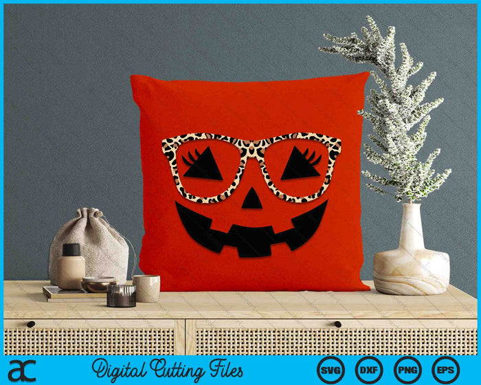 Halloween pompoen gezicht wimpers Leopard bril SVG PNG digitale snijbestanden