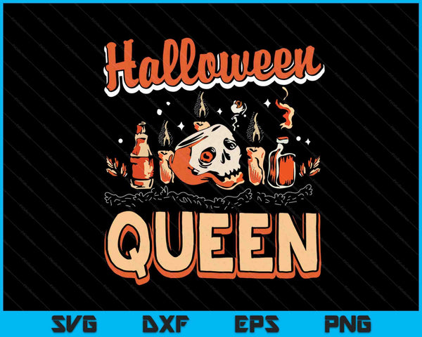 Ropa de cabeza de calavera de reina de Halloween para fiesta de Halloween SVG PNG cortando archivos imprimibles