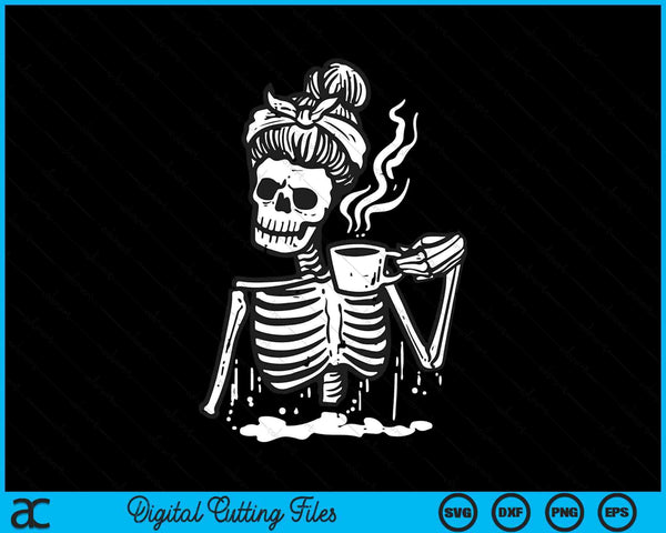 Halloween skeleton messy bun coffee costume SVG cut file
