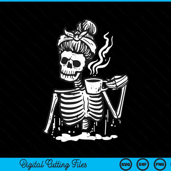 Halloween skeleton messy bun coffee costume SVG cut file