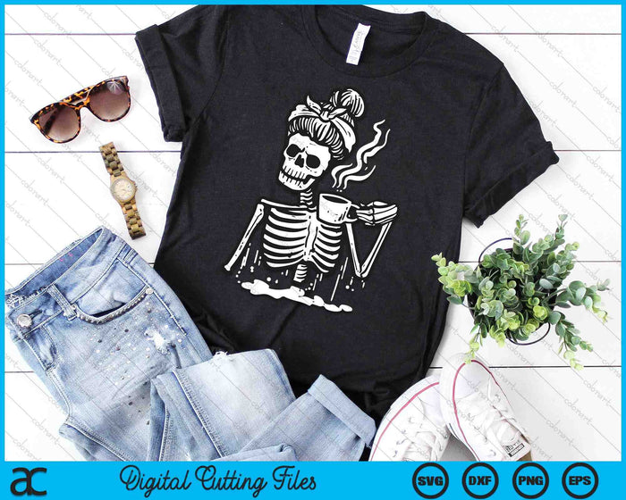 Halloween Skeleton Messy Bun Coffee Funny Costume SVG PNG Digital Cutting File