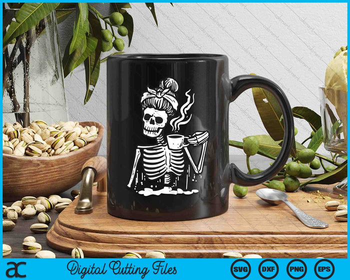 Halloween Skeleton Messy Bun Coffee Funny Costume SVG PNG Digital Cutting File