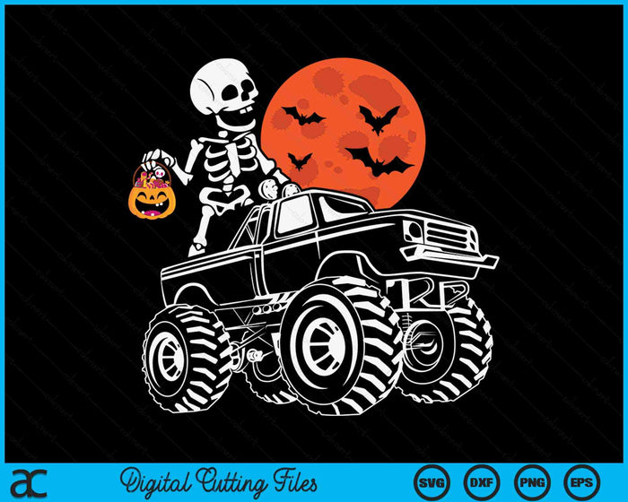 Halloween Skeleton Riding Monster Truck SVG PNG Digital Cutting Files