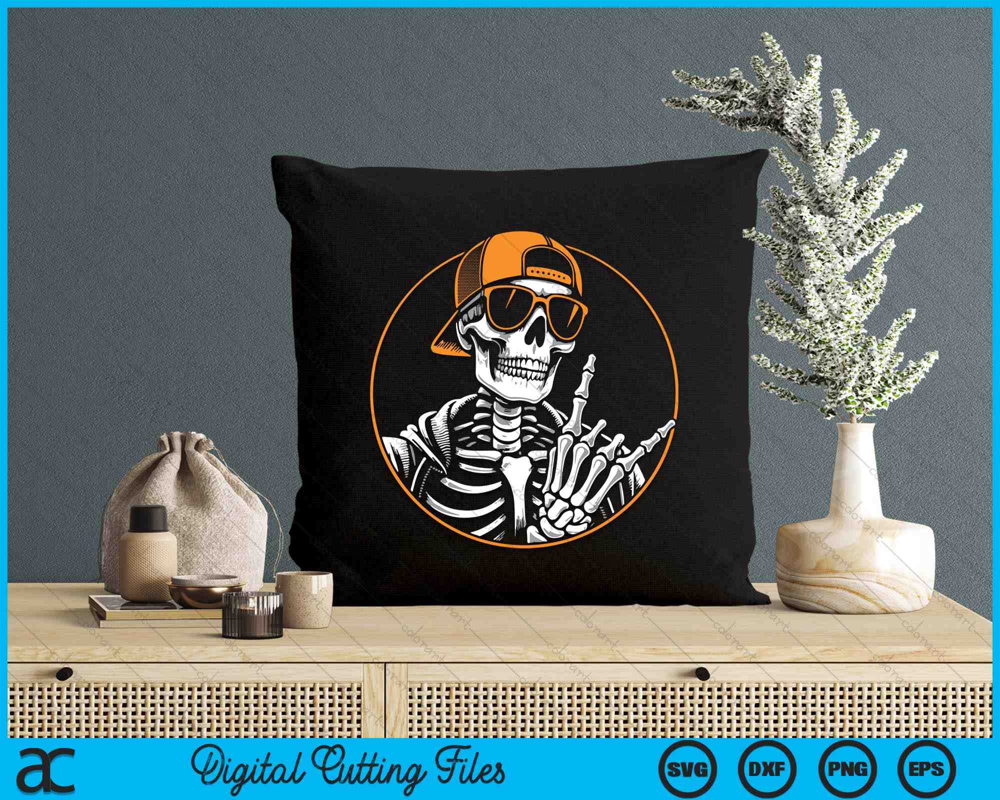 Skeleton Rocker Sign Svg Halloween Skeleton Rock Hand Rocker Men & Boys Rock Music SVG PNG File ...