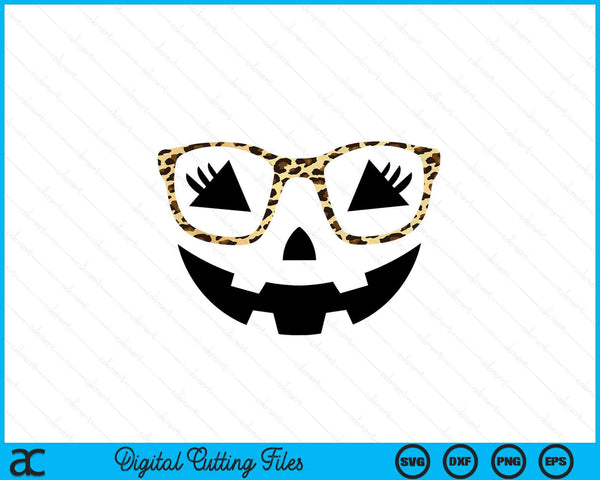 Halloween Calabaza Cara Pestañas Leopardo Gafas Halloween Svg Png Archivo de Corte Digital