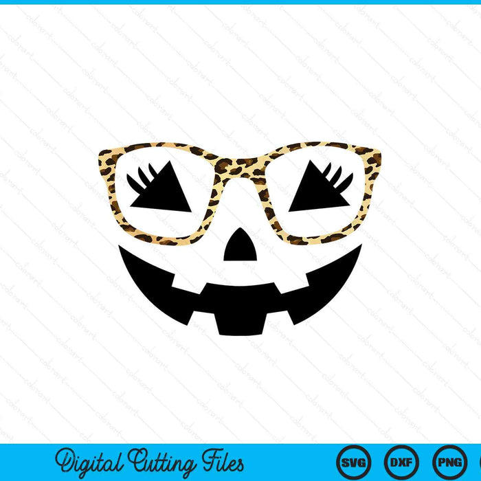 Halloween Calabaza Cara Pestañas Leopardo Gafas Halloween Svg Png Archivo de Corte Digital