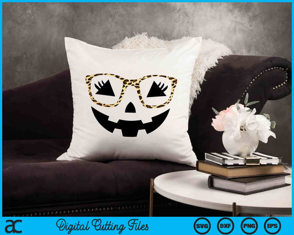 Halloween Pumpkin Face Eyelashes Leopard Glasses Halloween Svg Png Digital Cutting File