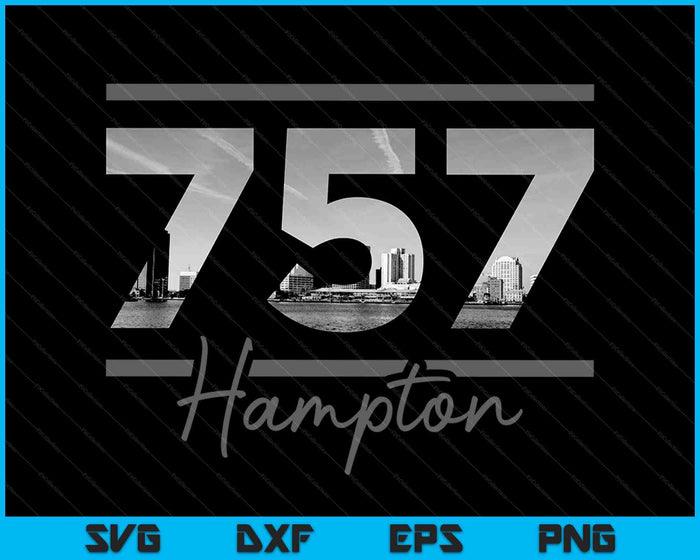 Hampton 757 Netnummer Skyline Virginia Vintage SVG PNG Snijden afdrukbare bestanden