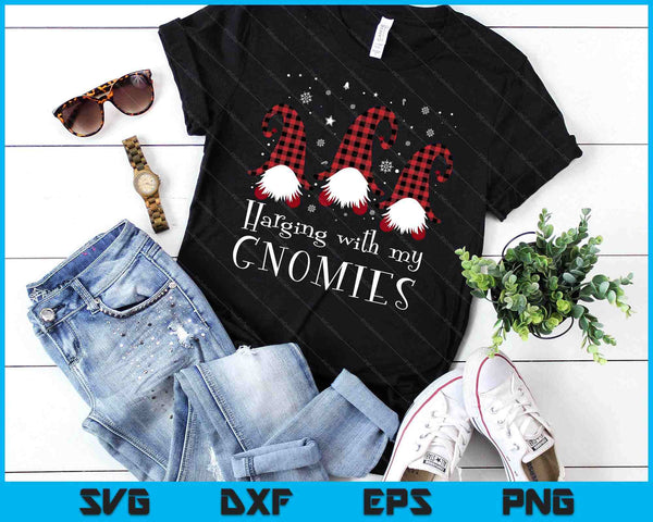 Hanging With My Gnomies Funny Red Plaid Christmas Gnome SVG PNG Digital Cutting Files