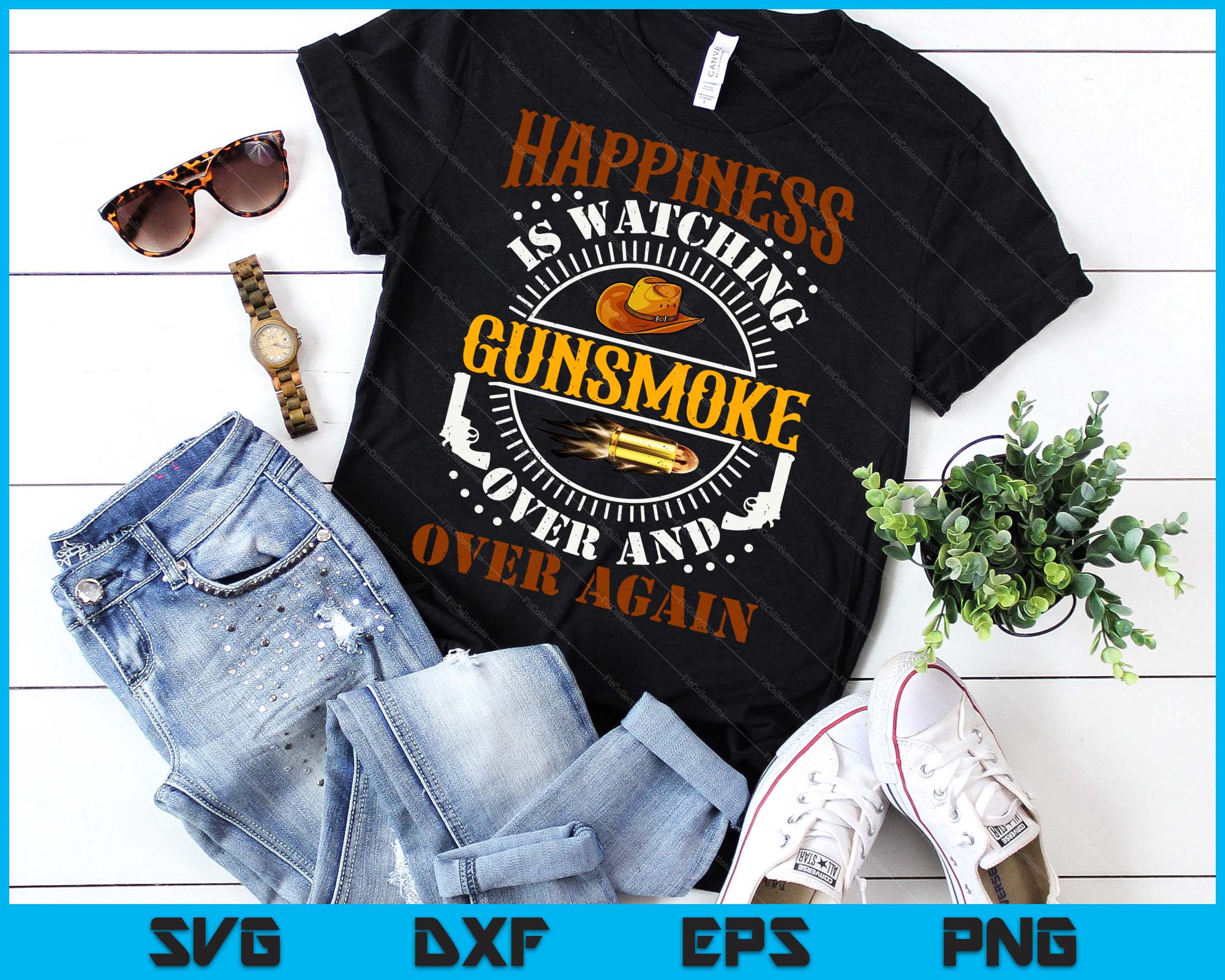 thumbnail image 2 of Happiness Is Watching Gunsmoke Over And Over Again - Vintage Style Cowboy T-Shirt 2 of 6