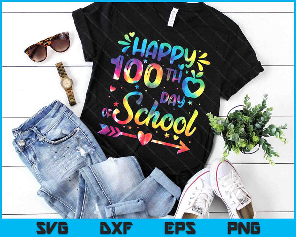 Happy 100th Day Of School Tie Dye Rainbow 100 Days Smarter SVG PNG Digital Printable Files