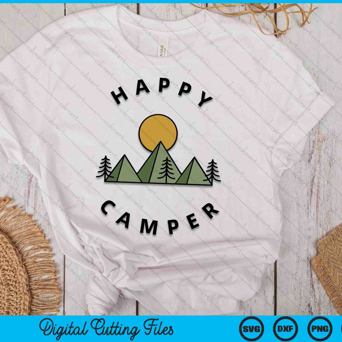 Happy Camper Camping Camp Forest Mountains Minimalistische Mens SVG PNG Digitale Snijbestanden