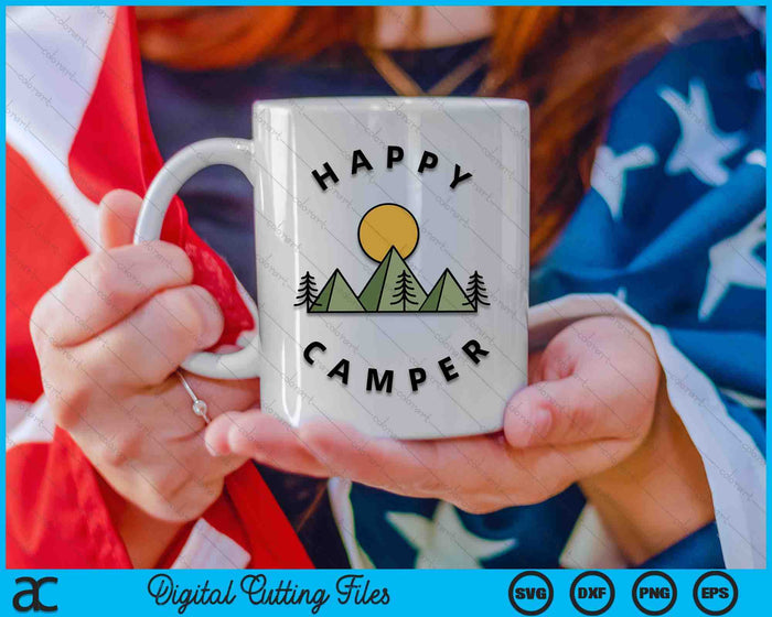 Happy Camper Camping Camp Forest Mountains Minimalist Mens SVG PNG Digital Cutting Files