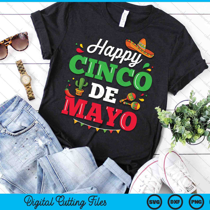 Happy Cinco De Mayo voor Mexicaanse Fiesta kostuum SVG PNG digitale snijbestanden
