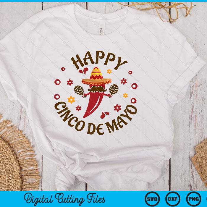 Happy Cinco De Mayo Mexican Chili Pepper SVG PNG Digital Printable Files