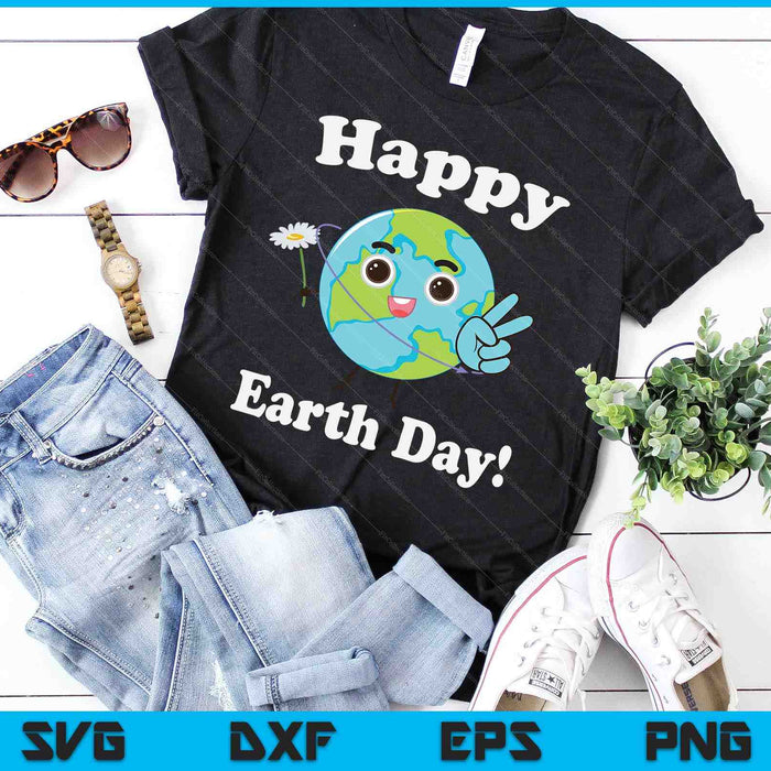 Happy Earth Day schattig vredesteken bloem noodlijdende SVG PNG digitale afdrukbare bestanden