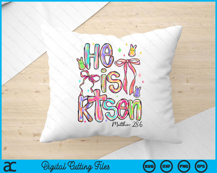 Happy Easter He Is Risen Bunny Jesus Christian Coquette Bow SVG PNG Digital Printable Files