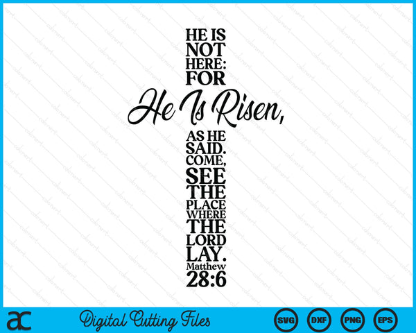 Happy Easter Shirt He Is Risen Jesus Cross Scripture Matthew SVG PNG Digital Printable Files