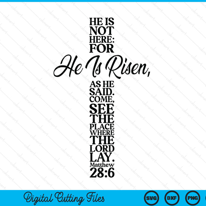 Happy Easter Shirt He Is Risen Jesus Cross Scripture Matthew SVG PNG Digital Printable Files