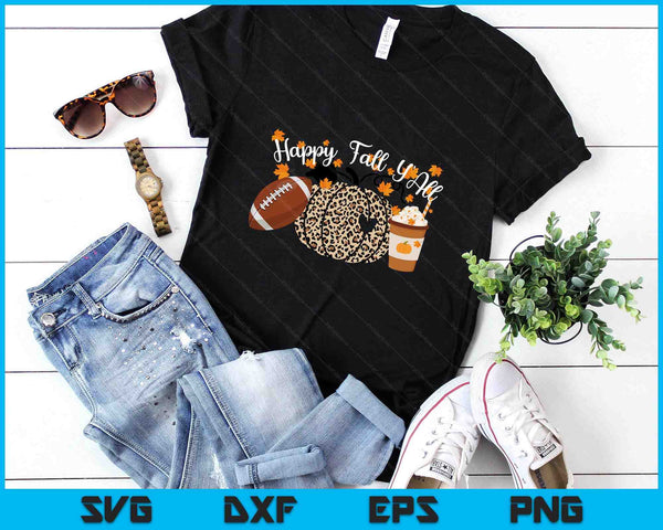 Happy Fall Y'all Leopard print Pumpkins Football and Coffee SVG PNG Digital Printable Files