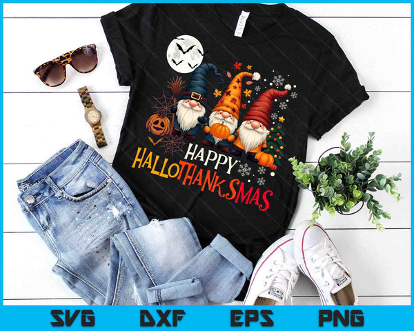 Happy Hallothanksmas Gnomes Lover Halloween Merry Christmas SVG PNG Digital Printable Files