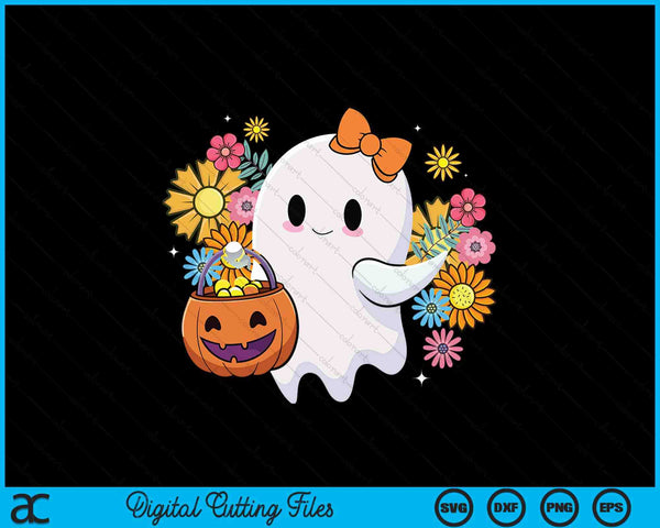 Happy Halloween Cute Ghost Vintage Floral Trick Or Treat SVG PNG Digital Cutting Files