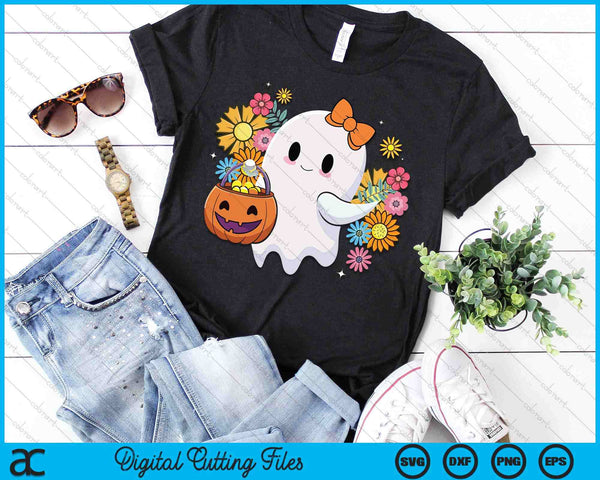 Happy Halloween Cute Ghost Vintage Floral Trick Or Treat SVG PNG Digital Cutting Files