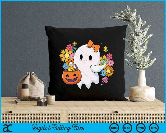 Happy Halloween Cute Ghost Vintage Floral Trick Or Treat SVG PNG Digital Cutting Files