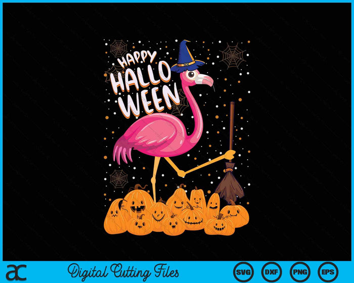 Happy Halloween Flamingo Lover Witch Hat Pumpkin Halloween SVG PNG Digital Cutting Files