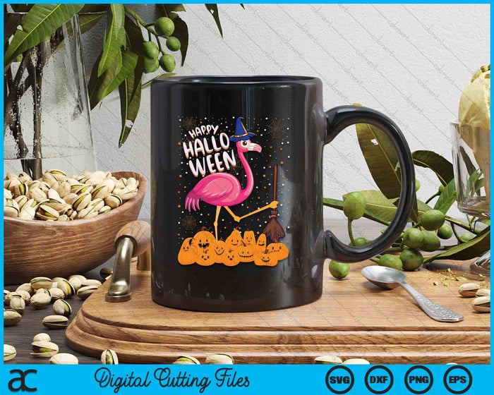 Happy Halloween Flamingo Lover Witch Hat Pumpkin Halloween SVG PNG Digital Cutting Files