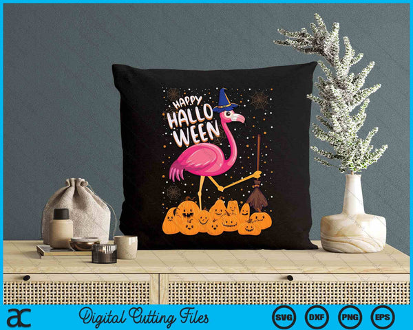 Happy Halloween Flamingo Lover Witch Hat Pumpkin Halloween SVG PNG Digital Cutting Files