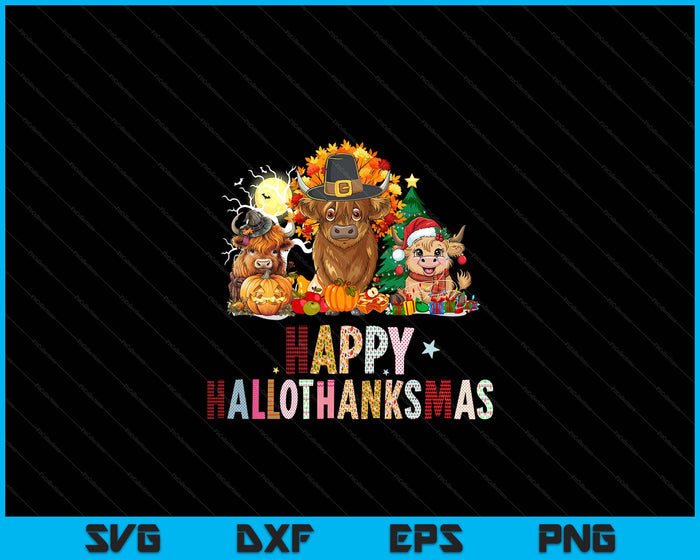 Happy Halloween Thanksgiving Christmas Highland Cow Holiday SVG PNG Digital Printable Files