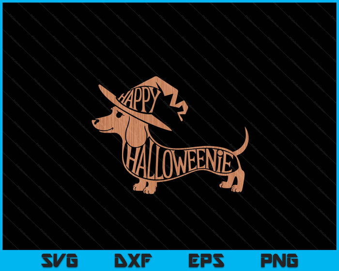 Happy Halloweenie Weiner Dog Cute Dachshund Witch Hat SVG PNG Digital Printable Files