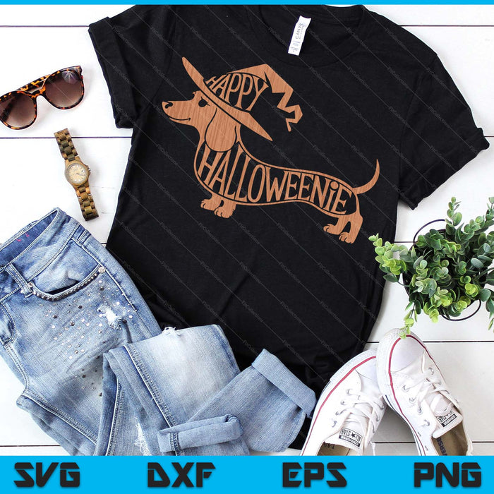 Happy Halloweenie Weiner Dog Cute Dachshund Witch Hat SVG PNG Digital Printable Files