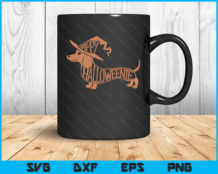 Happy Halloweenie Weiner Dog Cute Dachshund Witch Hat SVG PNG Digital Printable Files