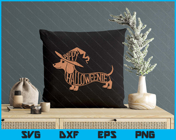 Happy Halloweenie Weiner Dog Cute Dachshund Witch Hat SVG PNG Digital Printable Files