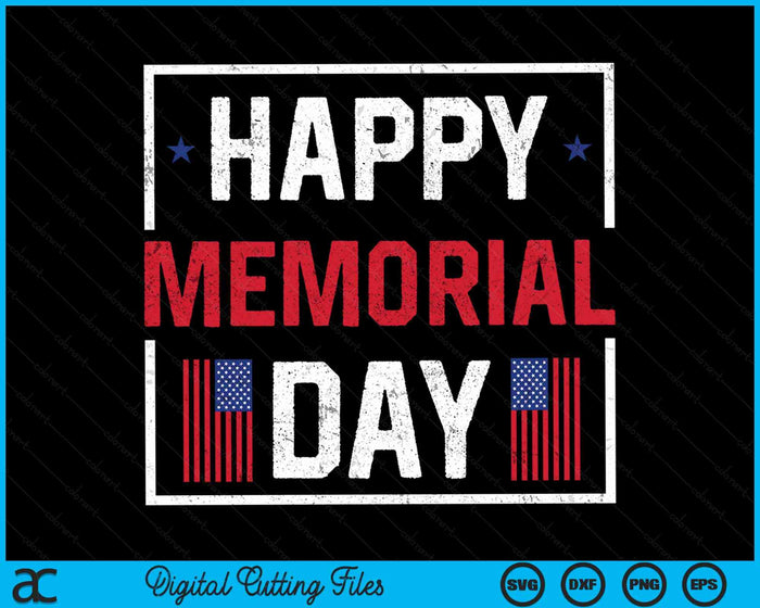 Happy Memorial Day USA vlag Amerikaanse patriottische strijdkrachten SVG PNG digitale snijbestanden 