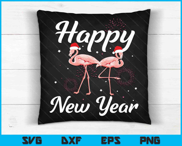 Gelukkig Nieuwjaar Outfit cadeau voor Flamingo Lover Nieuwjaarsdag SVG PNG digitale snijbestanden