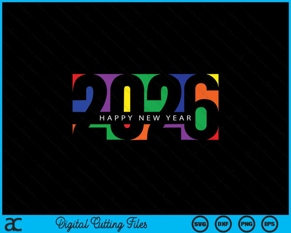 Happy New Year party supplies 2026 colorful family matching SVG cut file