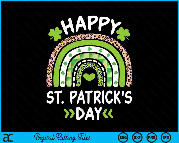 Happy St. Patricks Day Leopard Print Rainbow Shamrock Irish SVG PNG Digital Printable Files