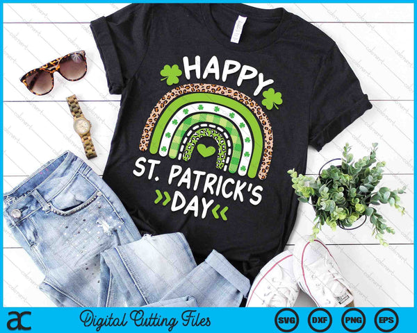 Happy St. Patricks Day Leopard Print Rainbow Shamrock Irish SVG PNG Digital Printable Files