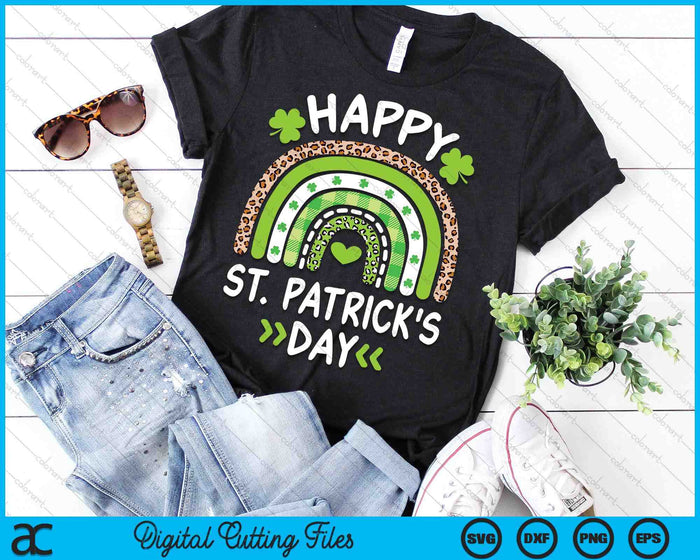 Happy St. Patricks Day Leopard Print Rainbow Shamrock Irish SVG PNG Digital Printable Files