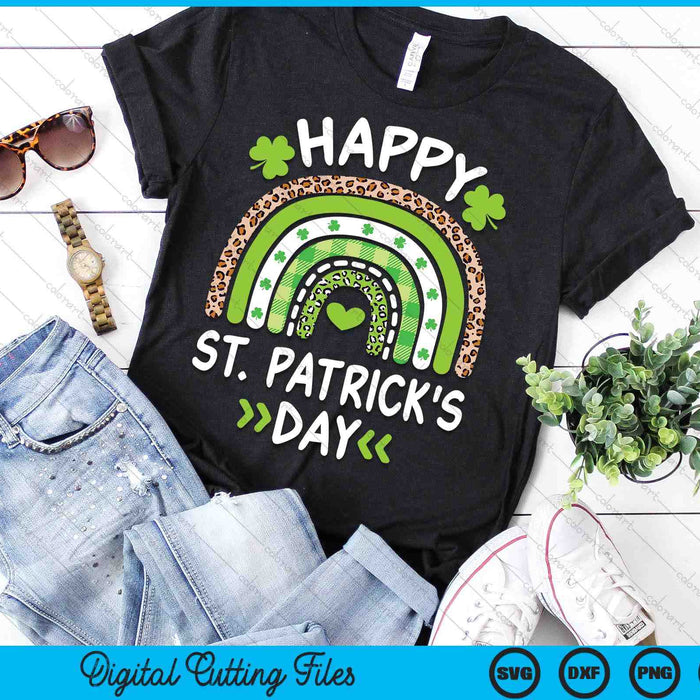 Happy St. Patricks Day Leopard Print Rainbow Shamrock Irish SVG PNG Digital Printable Files