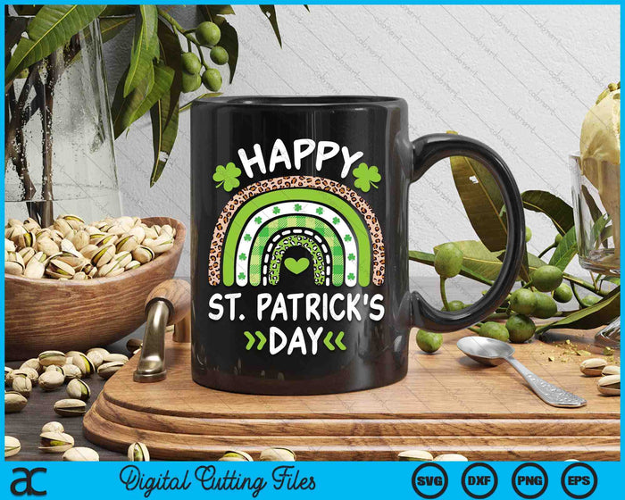 Happy St. Patricks Day Leopard Print Rainbow Shamrock Irish SVG PNG Digital Printable Files