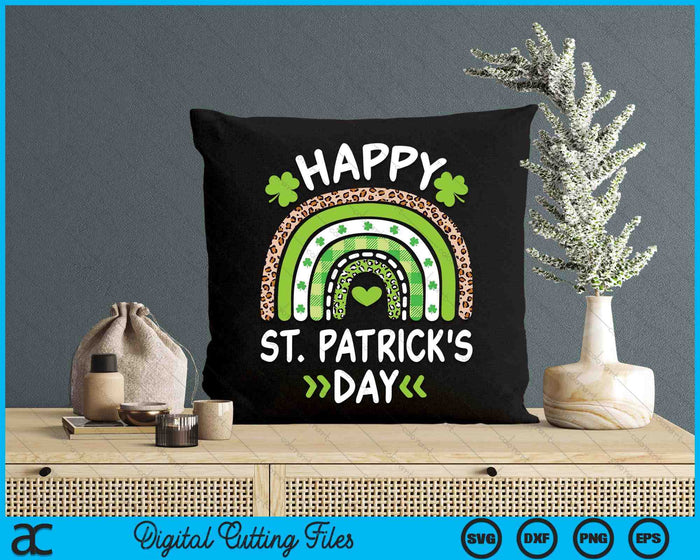 Happy St. Patricks Day Leopard Print Rainbow Shamrock Irish SVG PNG Digital Printable Files