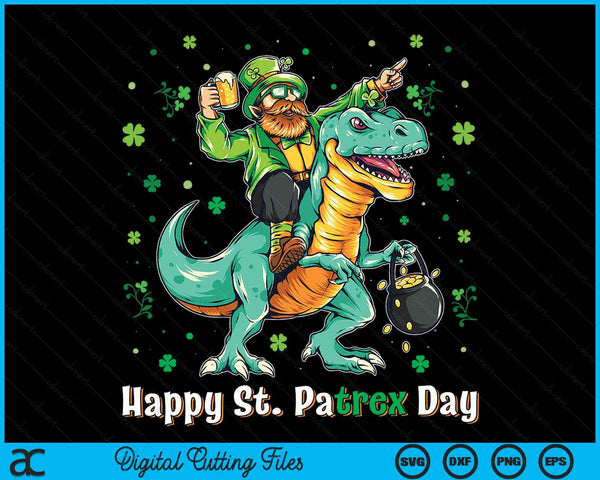 Happy St Pat Rex Day Leprechaun Riding Dinosaur T Rex SVG PNG digitale snijbestanden
