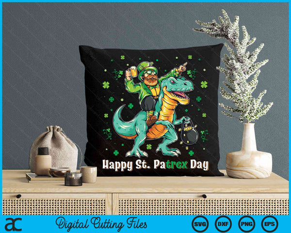 Happy St Pat Rex Day Leprechaun Riding Dinosaur T Rex SVG PNG Digital Cutting Files