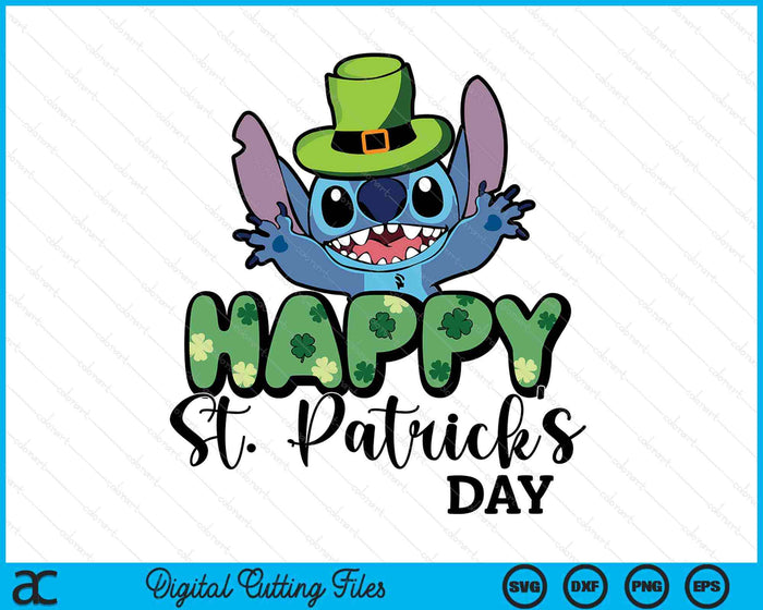 Happy St Patrick's Stitch Clover SVG PNG Digital Printable Files